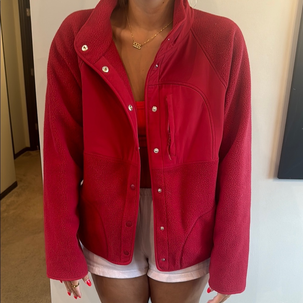 GAP Red Teddy Jacket Cozy Stand-Up Collar